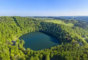 Images Dated 19th June 2020: Aerial view on Gemundener Maar near Daun, Eifel, Rhineland-Palatinate, Germany