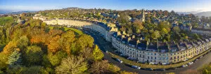 Images Dated 28th November 2019: Aerial view over the Georgian city of Bath and Lansdown Cresent, Somerset, England