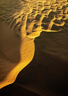 Sossusvlei Prints: Aerial view of golden sand dunes from helicopter