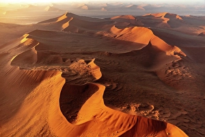 Sossusvlei Prints: Aerial view of golden sand dunes at sunrise