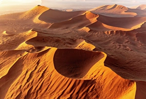 Sossusvlei Prints: Aerial view of golden sand dunes at sunrise