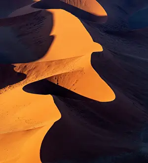 Sossusvlei Prints: Aerial view of golden sand dunes at sunrise