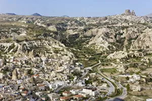 Images Dated 10th July 2008: Aerial view of Goreme with the Rock Castle of Uchisar, Cappadocia, Anatolia, Turkey