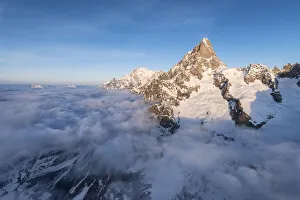 Valle Daosta Prints: Aerial view of Grandes Jorasses of Mont Blanc during sunrise, Courmayeur, Aosta Valley