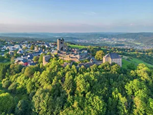 Westerwald Prints: Aerial view at Greifenstein castle