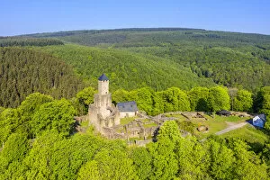Images Dated 19th June 2020: Aerial view on Grimburg castle near Kell am See, Hunsruck, Rhineland-Palatinate, Germany