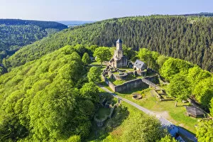 Images Dated 19th June 2020: Aerial view on Grimburg castle near Kell am See, Hunsruck, Rhineland-Palatinate, Germany