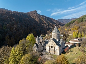 Armenia Prints: An aerial view of Haghartsin Monastery in the autumn, Tavush Province, Armenia