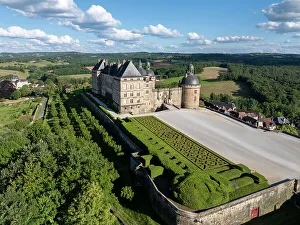 Dordogne Prints: Aerial view of Hautefort castle, Dordogne, Nouvelle Aquitaine, France