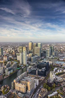 Docklands Prints: Aerial view from helicopter, Canary Wharf, London, England