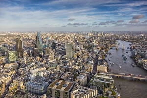 Aerial view from helicopter, City of London & River ThamesLondon, England
