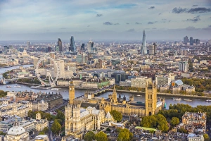 Images Dated 15th November 2013: Aerial view from helicopter, Houses of Parliament, River Thames, London, England