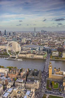Aerial view from helicopter, Houses of Parliament, River Thames, London, England Aerial view from helicopter, Houses of Parliament, River Thames, London, England