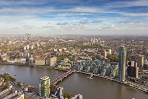 Aerial view from helicopter, MI6 building, St. Georges Wharf and Vauxhall, London Aerial view from helicopter, MI6 building, St. Georges Wharf and Vauxhall, London