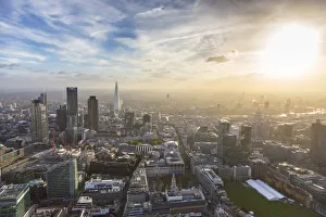 Aerial view from helicopter, The Shard & City of London, London, England