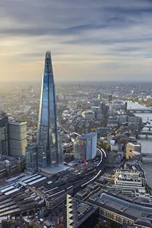 Aerial view from helicopter, The Shard, London, England