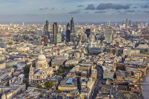 Aerial view from helicopter, St. Pauls and City of London, London, England
