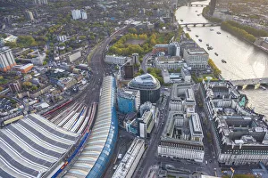 Train Station Prints: Aerial view from helicopter, Waterloo station, London, England