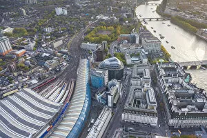 Aerial view from helicopter, Waterloo station, London, England
