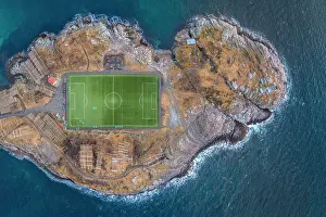 Lofoten Prints: Aerial view of the Henningsvaer stadium on the island of Hellandsoya