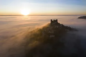 Images Dated 11th February 2020: An aerial view of the hilltop village of Turenne at sunrise, Correze, Limousin