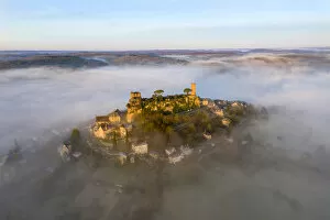 Images Dated 11th February 2020: An aerial view of the hilltop village of Turenne at sunrise, Correze, Limousin