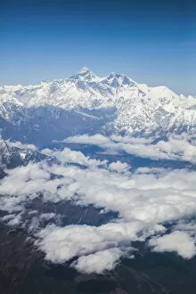 Nepal Collection: Aerial view of Himalaya range with mount Everest visible, Nepal