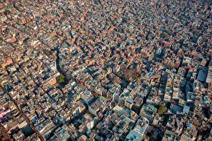 Crowded Prints: Aerial view of historical and tourist attractions capital city New Delhi, India