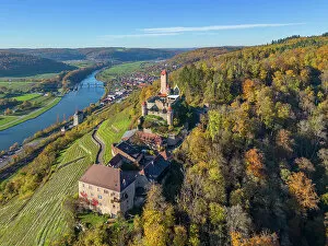 Images Dated 15th March 2023: Aerial view at Hornberg castle, Neckarzimmern, Neckar valley, Odenwald, Baden-Wurttemberg, Germany