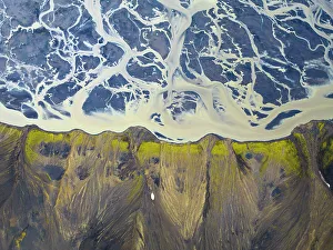 Sudurland Prints: Aerial view of icelandic river during a summer day, Southern Iceland