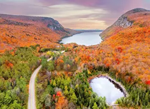 Panorama Prints: Aerial View of Idyllic Lake Willoughby framed by Fall Foliage Lake Willoughby