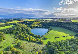 Maar Prints: Aerial view on Immerather Maar, Immerath, Eifel, Rhineland-Palatinate, Germany