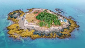 Rockport Prints: Aerial view of Indian Island, Maine, USA