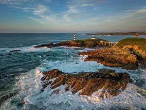 Galicia Prints: Aerial View over Isla Plancha Lighthouse, Ribadeo, Galicia, Northern Spain