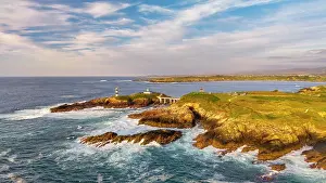 Panorama Prints: Aerial View over Isla Plancha Lighthouse, Ribadeo, Galicia, Northern Spain