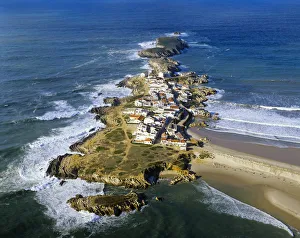 Aerial view of the island of Baleal, near Peniche, on the Atlantic coastline of Portugal