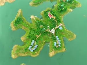 Aerial view of islands in Kaptai Lake in Rangamati District of Chittagong Division in Bangladesh
