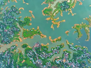 Aerial view of islands in Kaptai Lake in Rangamati District of Chittagong Division in Bangladesh