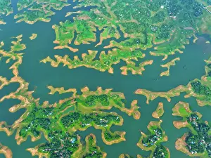 Chittagong Prints: Aerial view of islands in Kaptai Lake in Rangamati District of Chittagong Division in Bangladesh