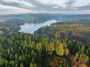 February Prints: Aerial view of Kennick Reservoir in Dartmoor National Park