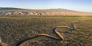 Gobi Desert Prints: Aerial view of a Khongoriin river and Khongor dunes in Gobi Gurvan Saikhan National Park