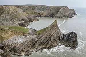 West Glamorgan Prints: Aerial view of The Knave on the dramatic coastline of the Gower Peninsula