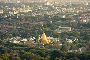 Stupas Prints: Aerial view of Kuthodaw Pagoda, Mandalay, Mandalay Region, Myanmar