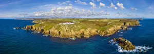 Cornish Prints: Aerial view of Lands End, Penwith peninsula, most westerly point of the English