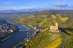 Aerial view on Landshut castle, Bernkastel-Kues, Mosel valley, Rhineland-Palatinate