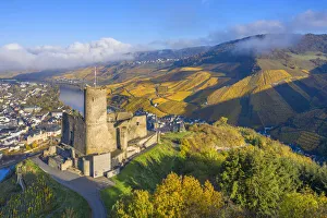 Aerial view at the Landshut castle, Bernkastel-Kues, Mosel valley, Rhineland-Palatinate