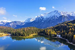 Karwendel Prints: Aerial view on Lautersee and Karwendel, Mittenwald, Bavaria, Germany
