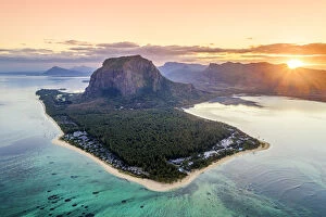 Scenics Collection: Aerial view of Le Morne Brabant peninsula during the sunrise. Le Morne, Black River