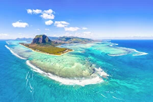 Aerial view of Le Morne Brabant Peninsula and the Underwater waterfall. Le Morne