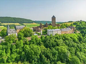 Aerial view at the Lichtenberg castle, Thallichtenberg, Rhineland-Palatinate, Germany